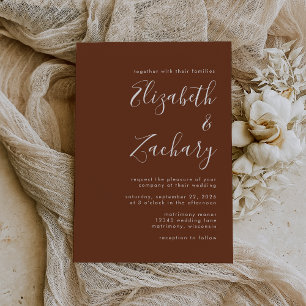 Boho Coffee Brown Minimalistische Script Wedding Einladung