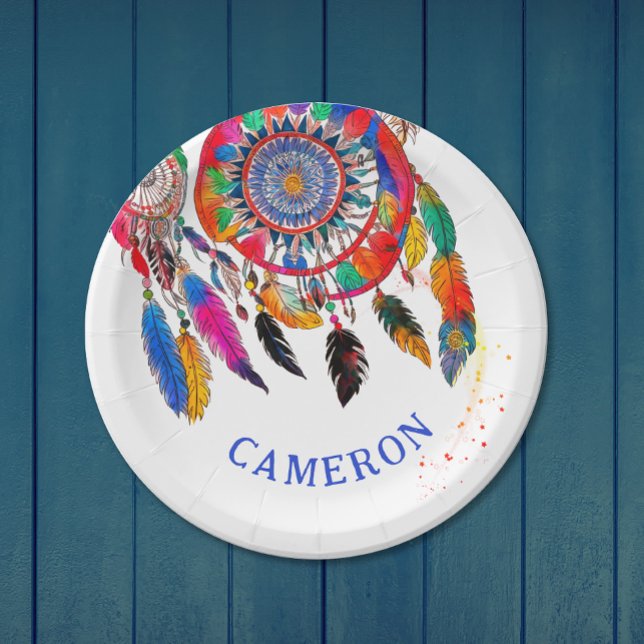 Boho Colorful Dreamcatcher Bday Feather Pappteller (Von Creator hochgeladen)