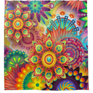 Boho Colorful Floral Art Douche rideau