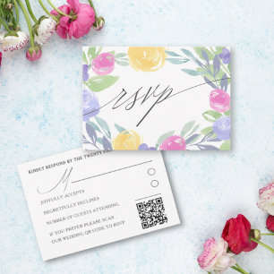 Boho Colorful Floral Watercolor Wedding RSVP Karte