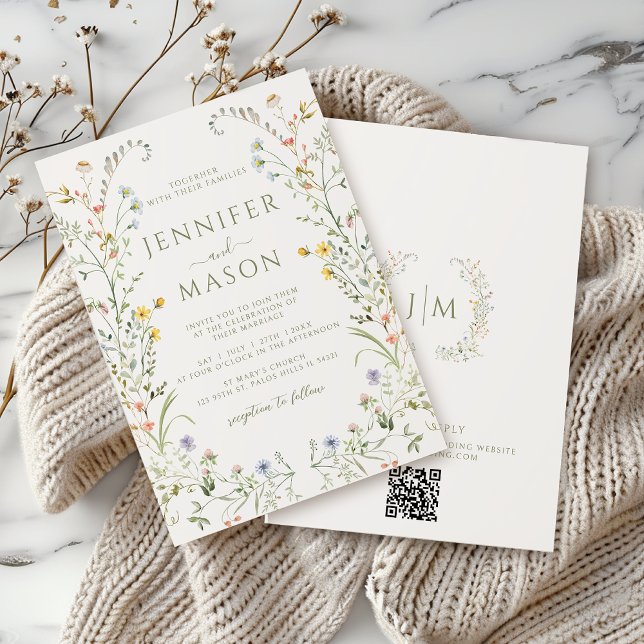 Boho Colorful Meadow Wildblume Wreath Wedding Einladung (Von Creator hochgeladen)