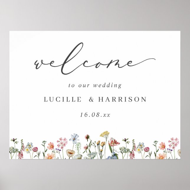 Boho Colorful Wild Blume Wedding Willkommen Poster (Vorne)