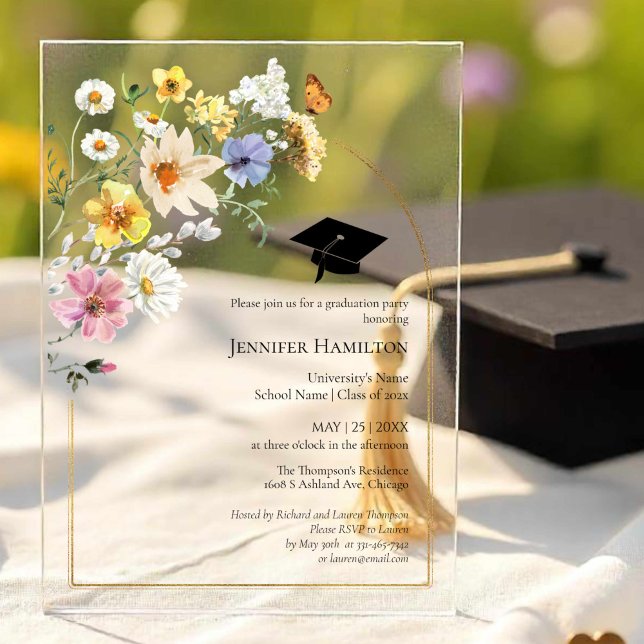 Boho Colorful Wildblume Graduation Party Foto Acryleinladungen (Von Creator hochgeladen)