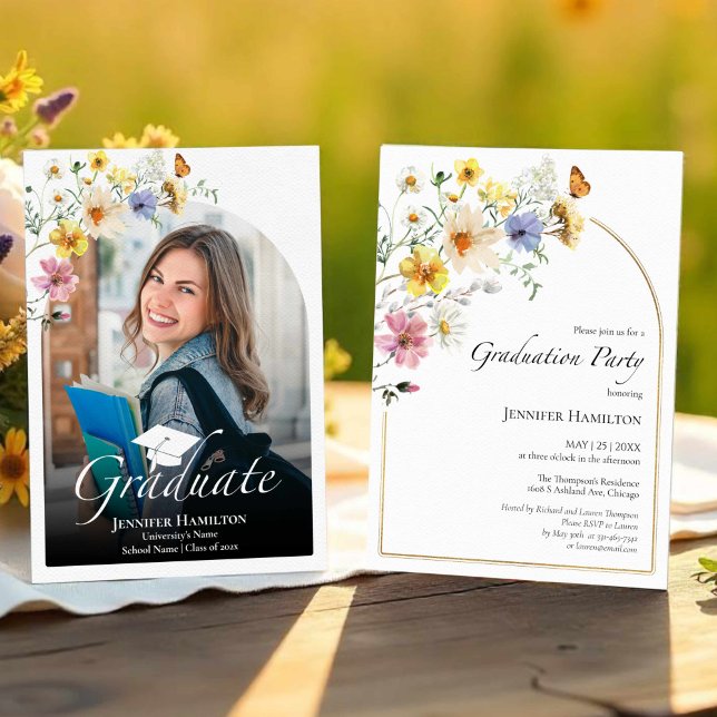 Boho Colorful Wildblume Graduation Party Foto Einladung (Von Creator hochgeladen)
