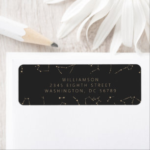 Boho Constellation Stars Black Gold Rücksendeadres