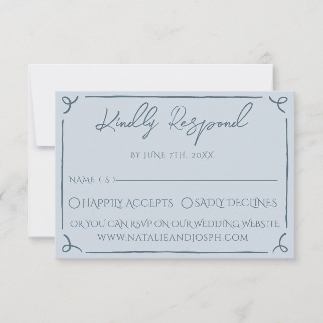 Boho Cool Marina Blue Frame Whimsy Wedding RSVP (Devant)