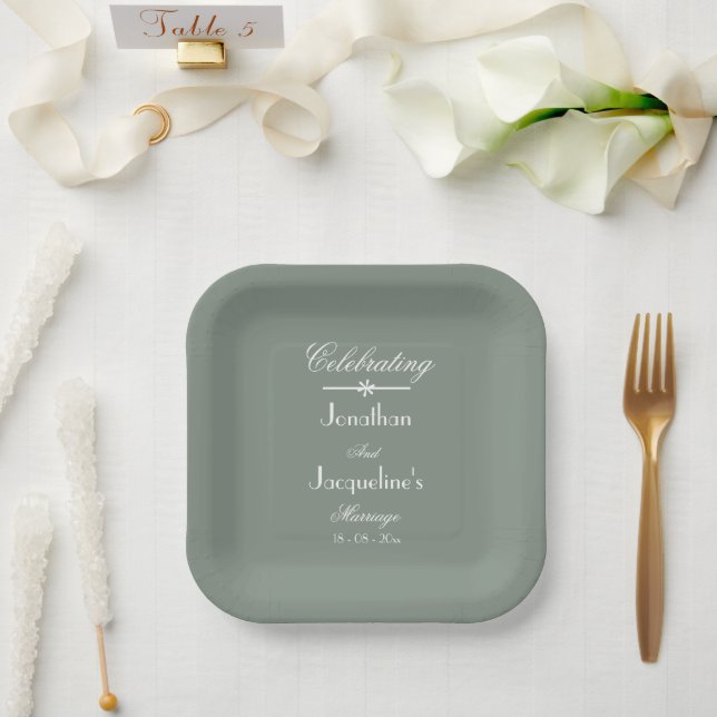 Boho Cool Sage Green White Rustic Chic Wedding Pappteller (Hochzeit)