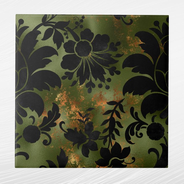 Boho Copper Black Green Floral Fliese (Von Creator hochgeladen)