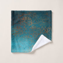 Boho Copper Blue Damask Grunge