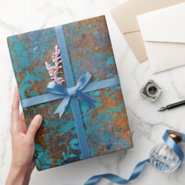 Boho Copper Blue Floral Damask Grunge Geschenkpapier