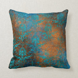 Boho Copper Blue Floral Damask Grunge Kissen