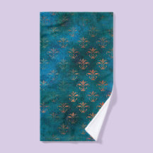 Boho Copper Blue Grunge Heraldic Floral