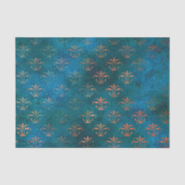 Boho Copper Blue Grunge Heraldic Floral Seidenpapier