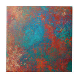 Boho Copper Blue Orange Red Grunge Fliese
