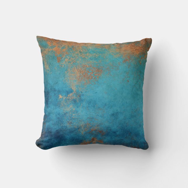 Boho Copper Blue Rustic Kissen (Vorderseite)