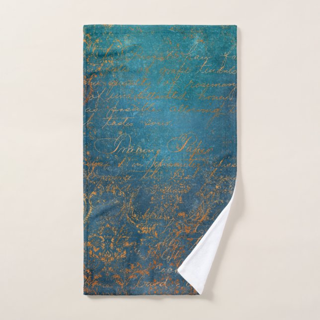Boho Copper Blue Script Handwriting Grunge Handtuch (Handtuch)
