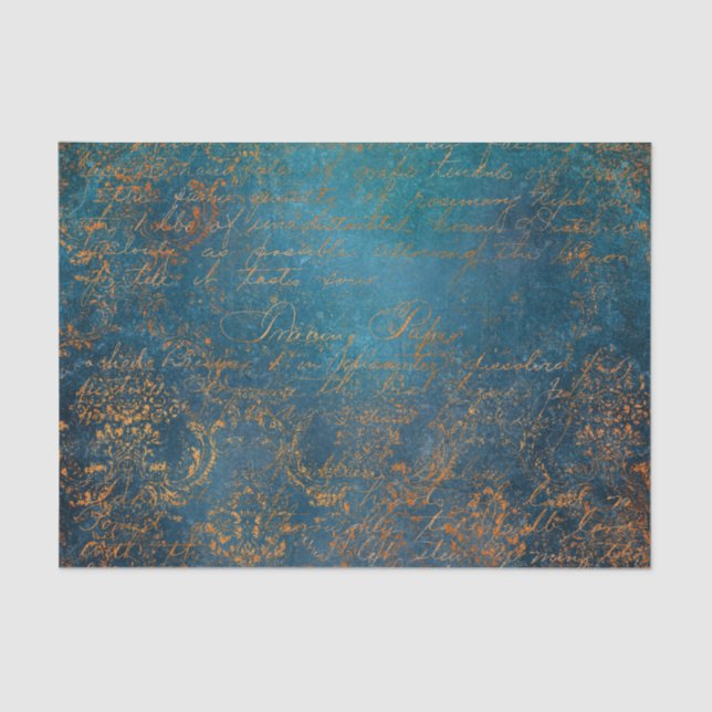 Boho Copper Blue Script Handwriting Grunge Seidenpapier (Vorderseite)