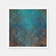 Boho Copper Blue Script Handwriting Grunge