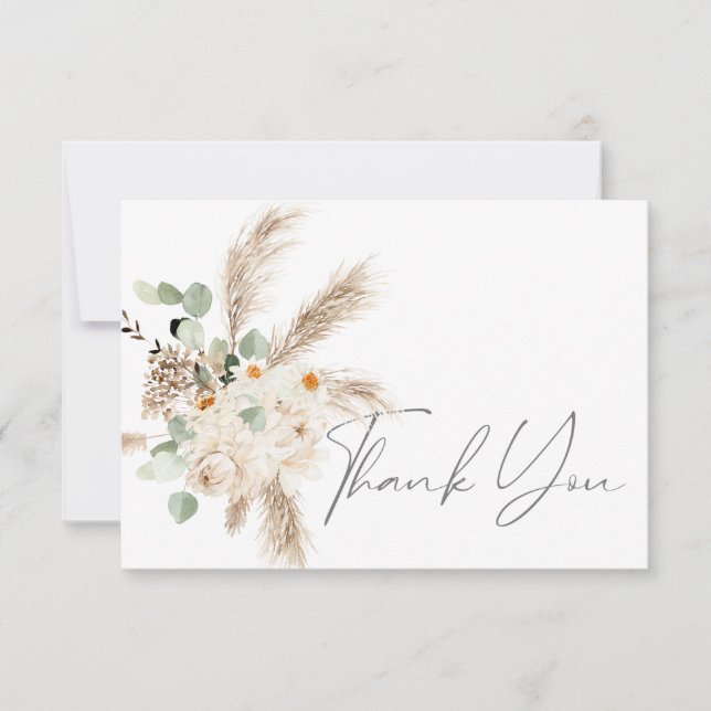 Boho Copper Eucalyptus Pampas Floral Vielen Dank Dankeskarte (Vorderseite)