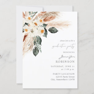 Boho Copper Pampas & Beige Floral Graduation Party Einladung