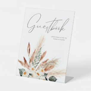 Boho Copper Pampas & Beige Floral Guestbook Sockelschild