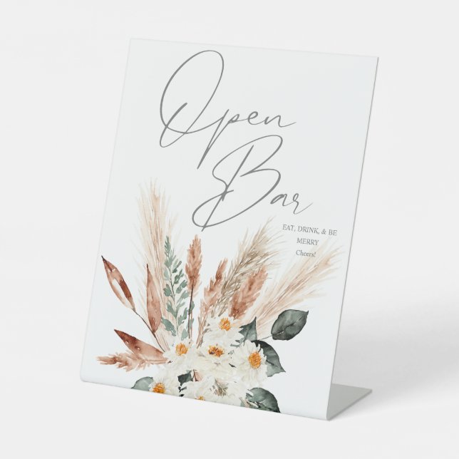 Boho Copper Pampas & Beige Floral Open Bar Sockelschild (Vorderseite)