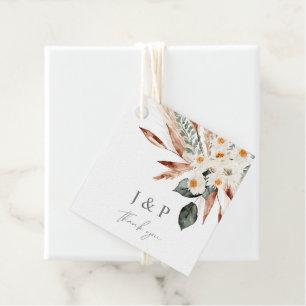 Boho Copper Pampas Grass & Beige Floral Gefälteste Geschenkanhänger