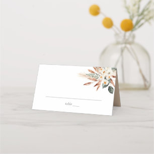 Boho Copper Pampas Grass & Beige Floral - weiß Platzkarte