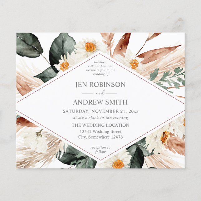 Boho Copper Pampas Grass & Floral Hochzeit 2 Flyer (Vorne)
