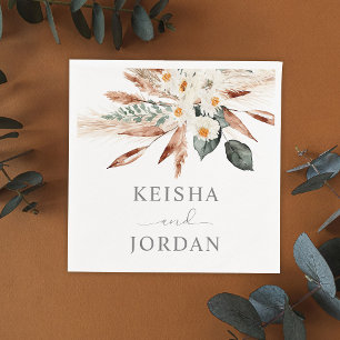 Boho Copper Pampas Grass Floral - Weiß 2 Napkins Serviette