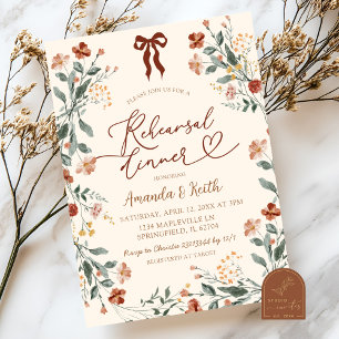 Boho Coquette Bow Wildblume Probe Abendessen Einladung