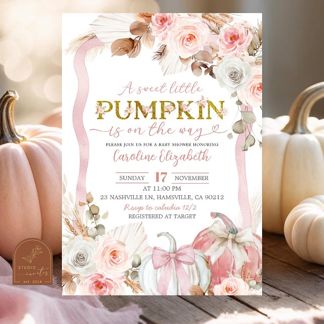 Boho Coquette Pink Pumpkin Baby Dusche Einladung (Von Creator hochgeladen)