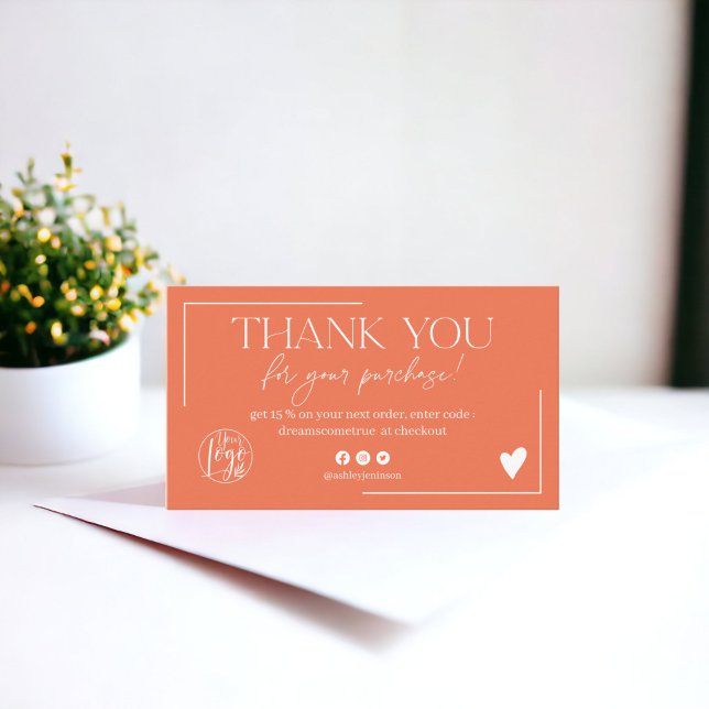 Boho coral orange script order thank you visitenkarte (Boho coral orange script order thank you business card)