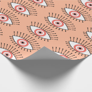 Boho Coral Pink Evil Eye Gemustert Geschenkpapier