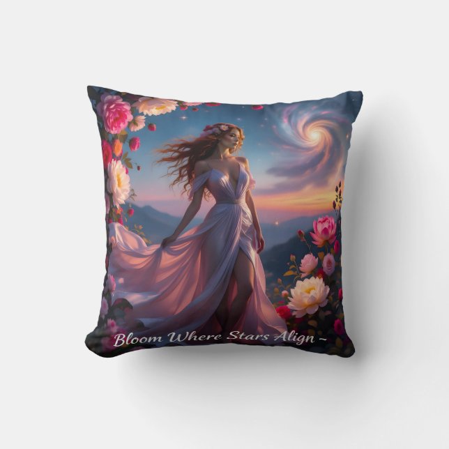 Boho Cosmic Bloom Blue Pillows Women Serene no1 Kissen (Vorderseite)
