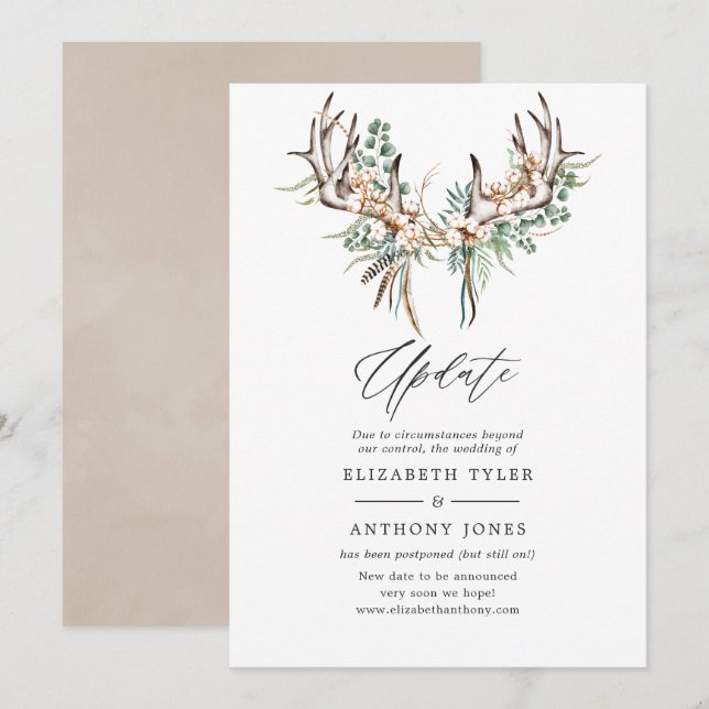 Boho Cotton und Eucalyptus Boho Wedding Update Einladung (Vorne/Hinten)