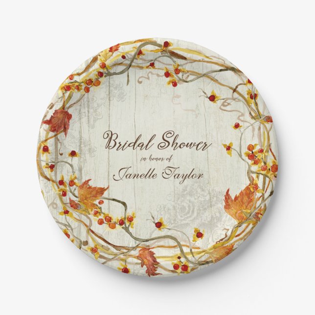 Boho Country Rustic Herbst Brautparty Pappteller (Vorderseite)