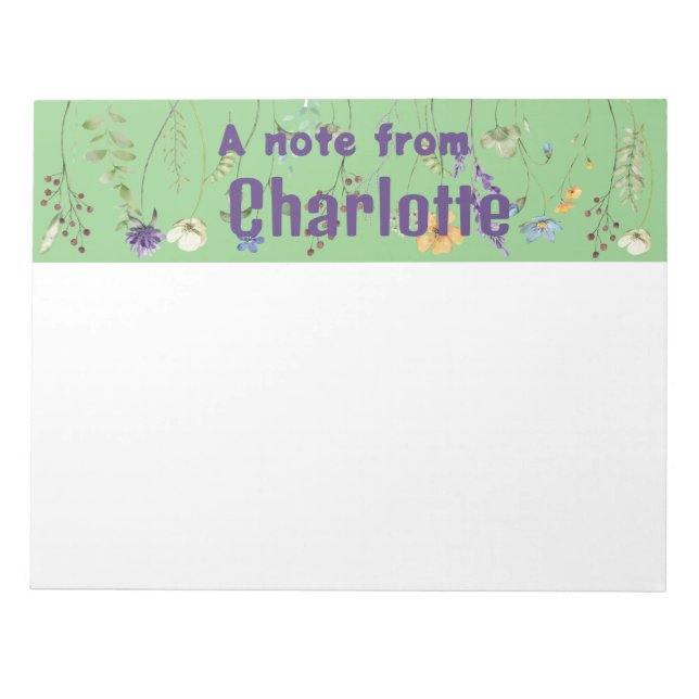 Boho Country Wildblume Aquarellfarbe, grün Notepad Notizblock (Vorderseite)