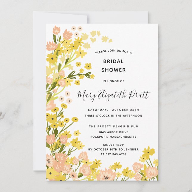 Boho Country Yellow Pink Wildblumen Brautparty Einladung (Vorderseite)