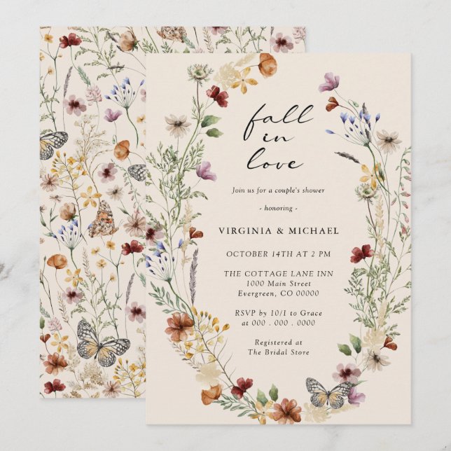 Boho Coupels Einladung zur Dusche (Vorne/Hinten)