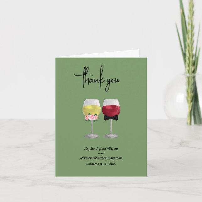 Boho Couple Wine Wedding geklappt Dankeschön Karte (Vorderseite)