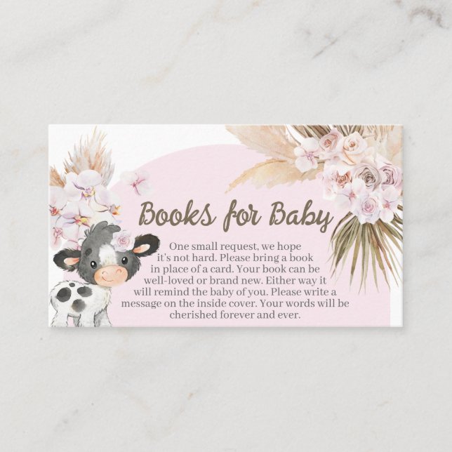 Boho Cow Baby Showbücher für Baby Visitenkarte (Vorderseite)