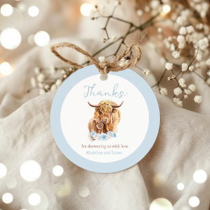 Boho Cow Blue Pampas Grass Boy Baby Duschfavoriten Geschenkanhänger