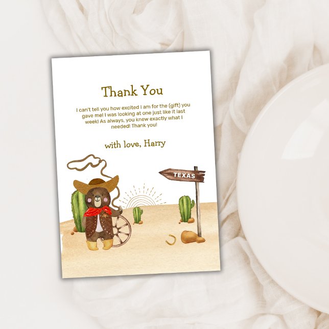 Boho Cowboy Bear Western Rodeo Cactus Baby Shower Dankeskarte (Boho Cowboy Bear Western Rodeo Cactus Baby Shower Thank You Card)