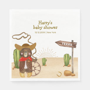Boho Cowboy Bear Western Rodeo Cactus Baby Shower Serviette