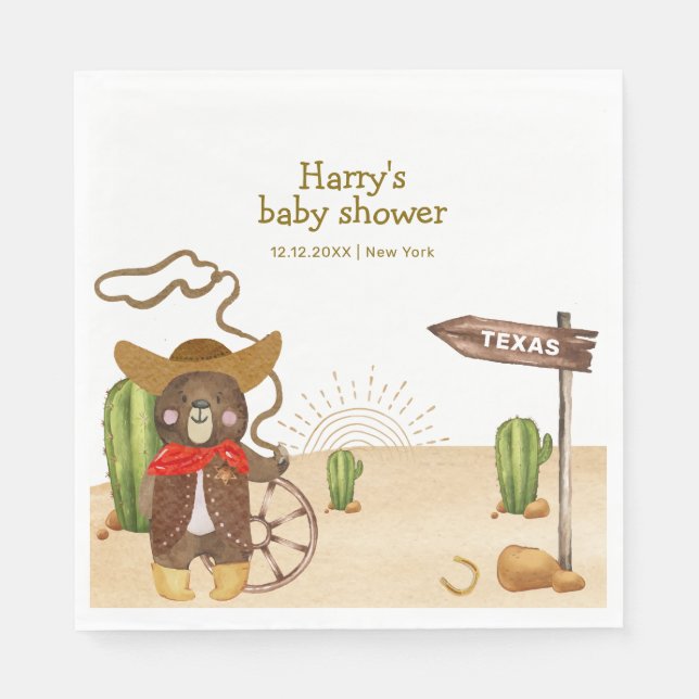 Boho Cowboy Bear Western Rodeo Cactus Baby Shower Serviette (Vorderseite)