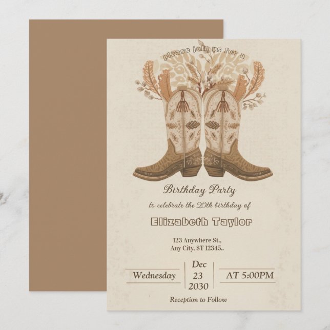 Boho Cowboy Boots Party invitation (Devant / Derrière)