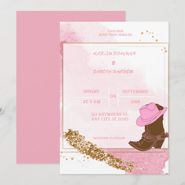 Boho Cowboy Botte Faire-part de mariage de l'Ouest (Devant / Derrière)
