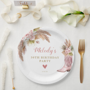 Boho Cowgirl Boot Pampas Grass Rose Geburtstag Pappteller