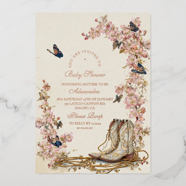 Boho Cowgirl Boots Baby Shower Folieneinladung (Vorderseite)